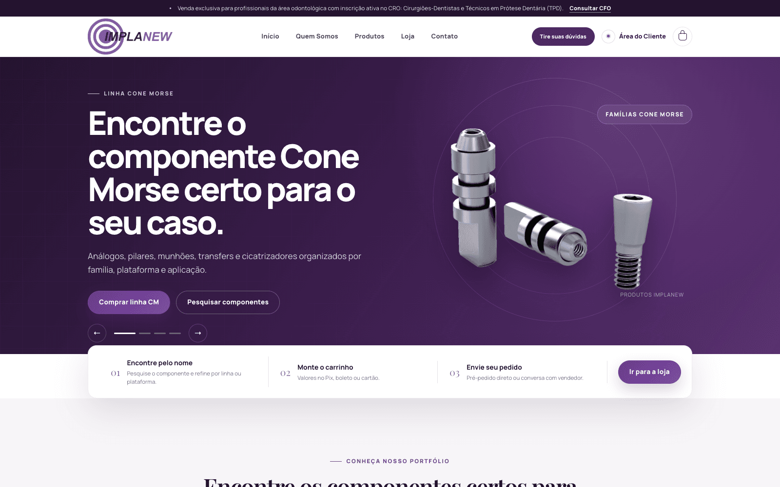 Página inicial do site da Implanew